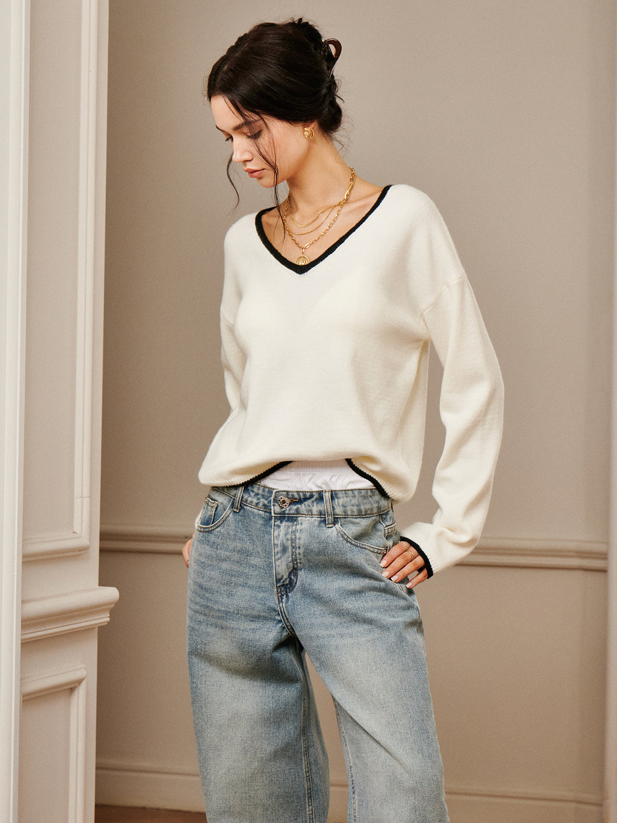 Sophie | Besticktes Schulterfreies Strickoberteil