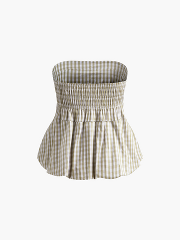 Clara | Puff Shirred Plaid Oberteil