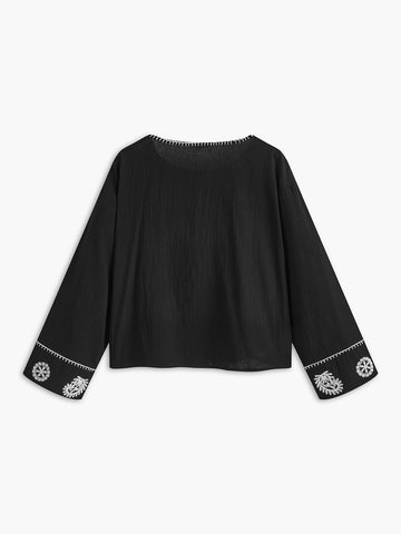 Henri | Hemd mit Stickerei und Bindeband aus reiner Baumwolle