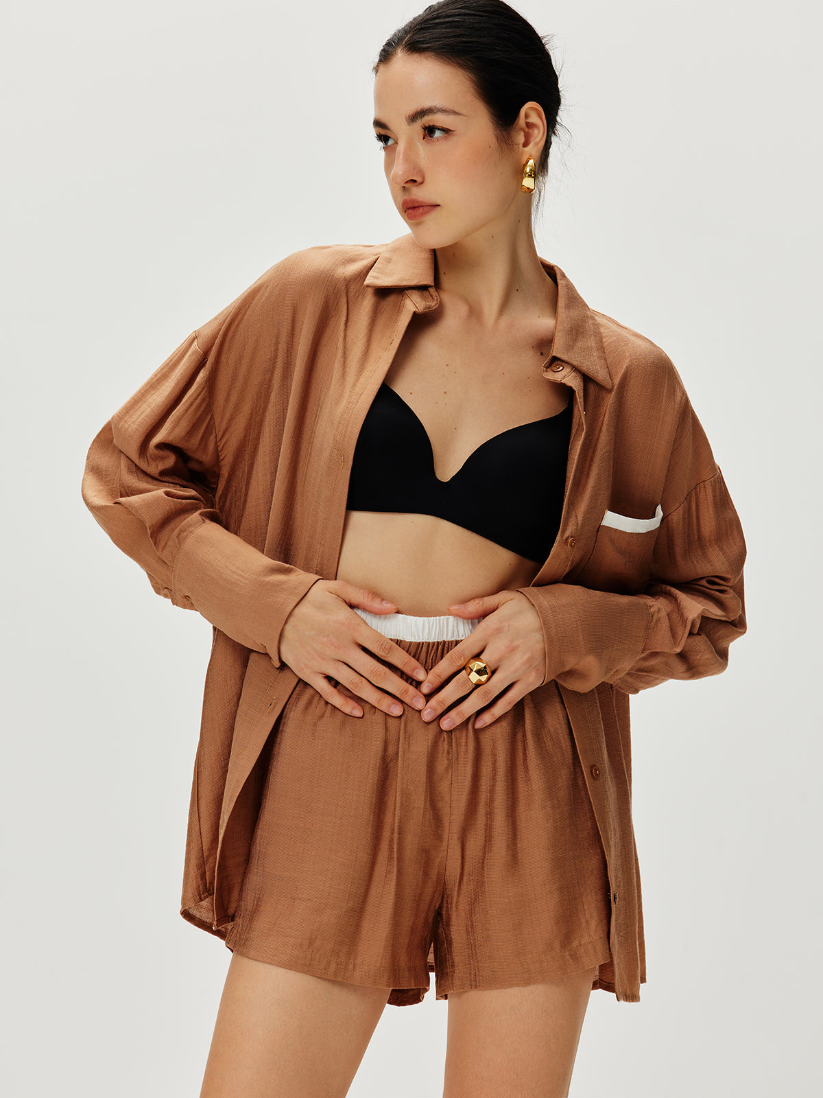 Emil | Lässiges Kontrast-Bindungs-Shorts-Set