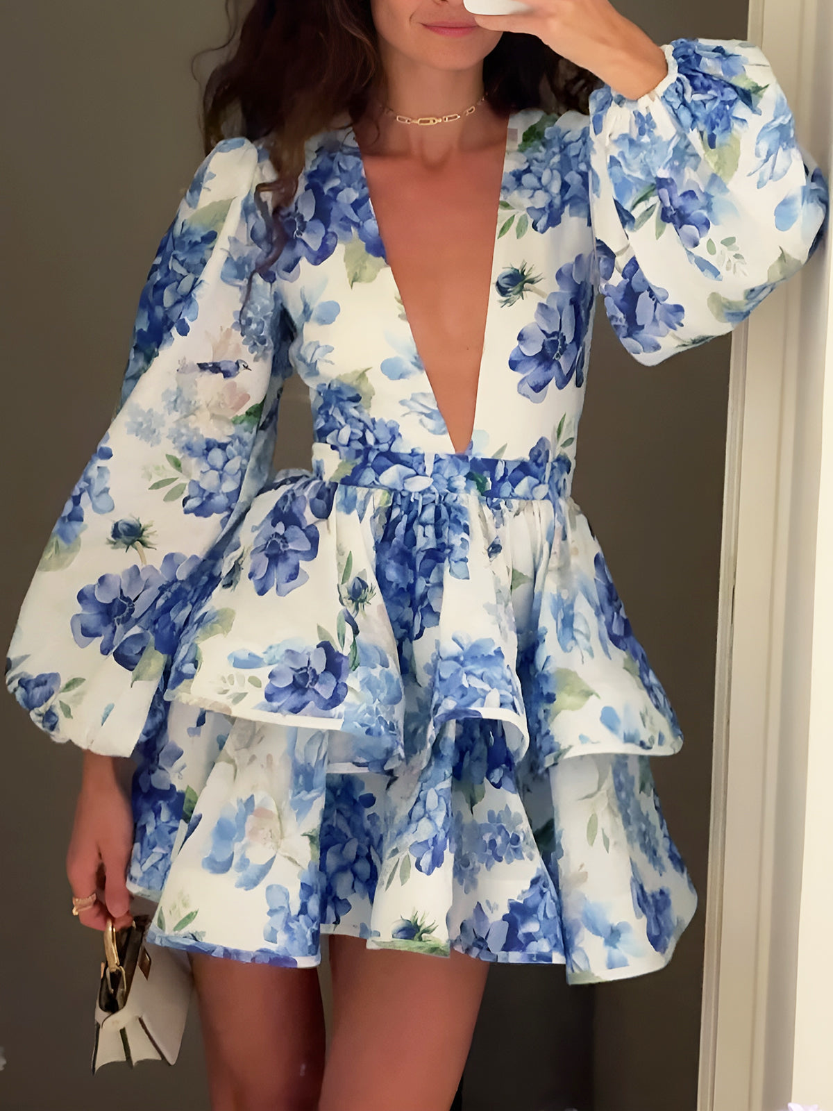 Sophie | Rüschendetail Kleid mit Traubenmuster