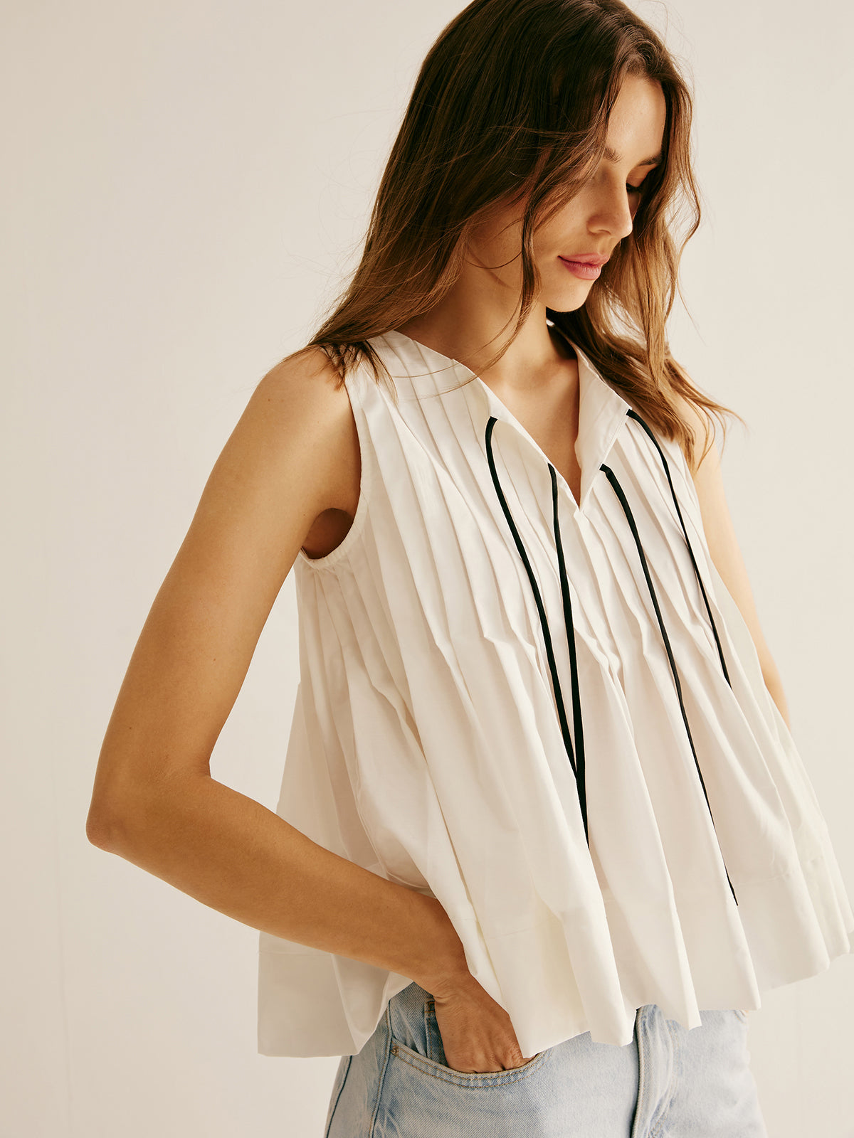 Mia | Baumwollbluse mit Rüschen und Krawattenfront