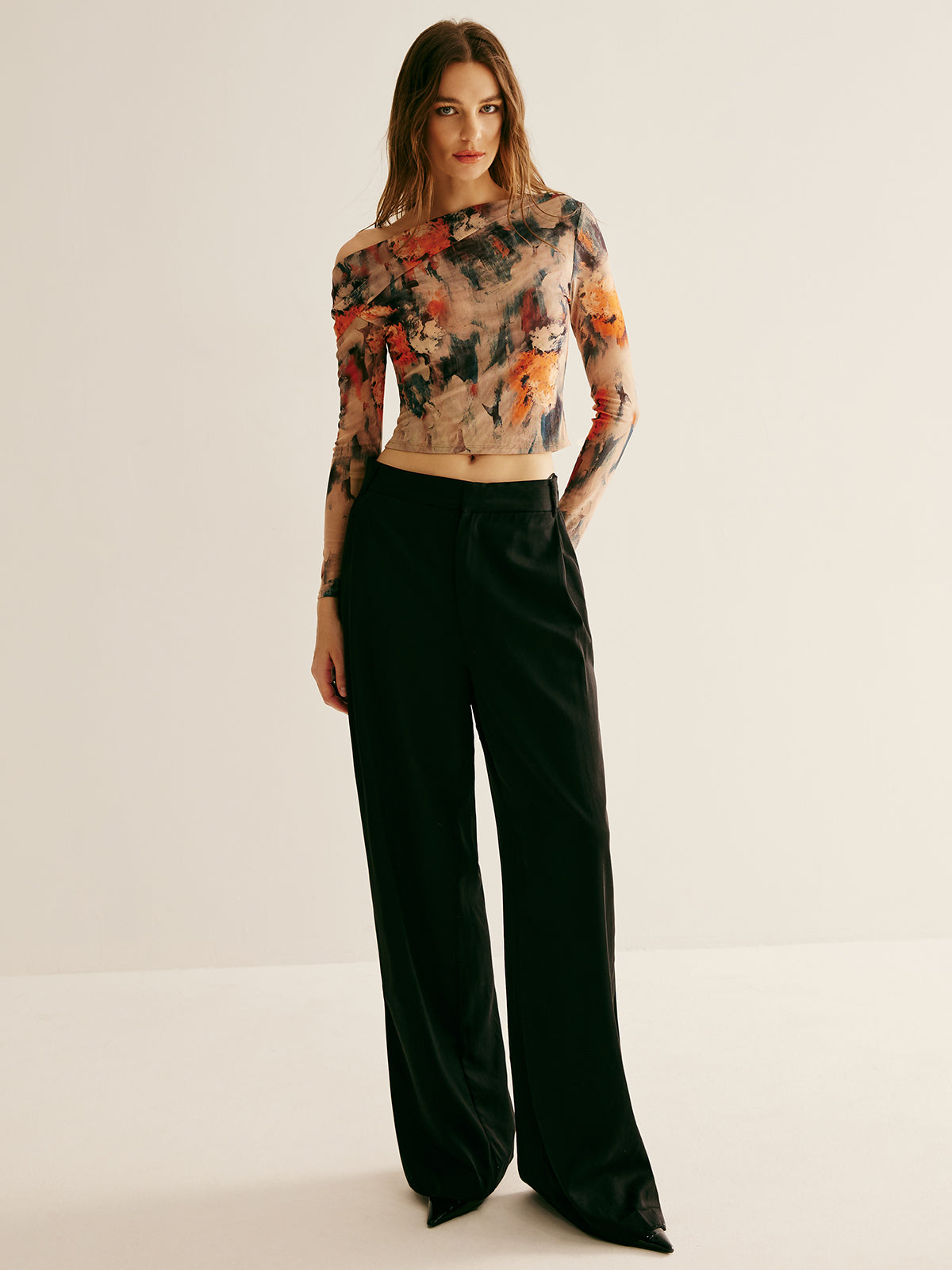 Stilvolle Crop Bluse | Retro Asymmetrische Kragen Bluse