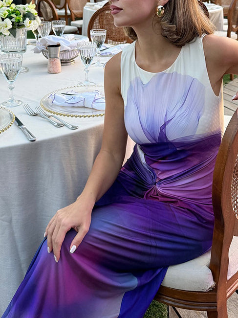 Laura | Knopfbedrucktes Gradient-Maxikleid