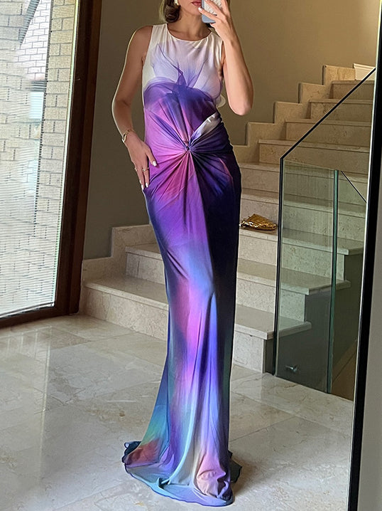 Laura | Knopfbedrucktes Gradient-Maxikleid