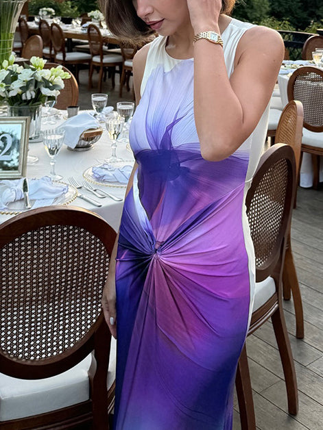 Laura | Knopfbedrucktes Gradient-Maxikleid