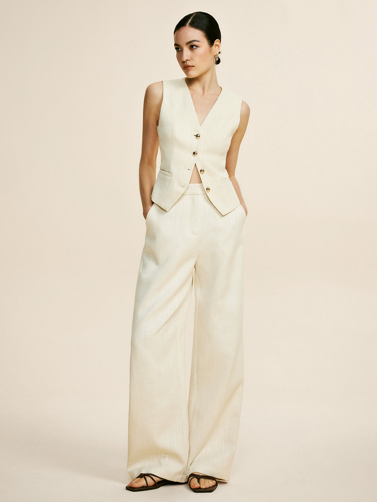 Clara | Eleganter Tweed Hosenanzug ohne Ärmel