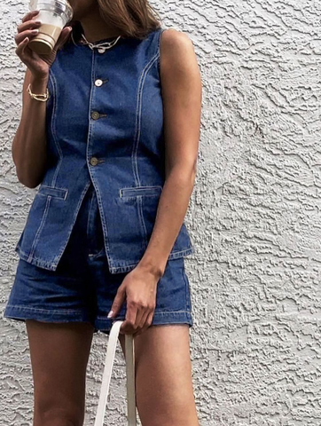 Lisa | Denim Peplum Set mit Shorts