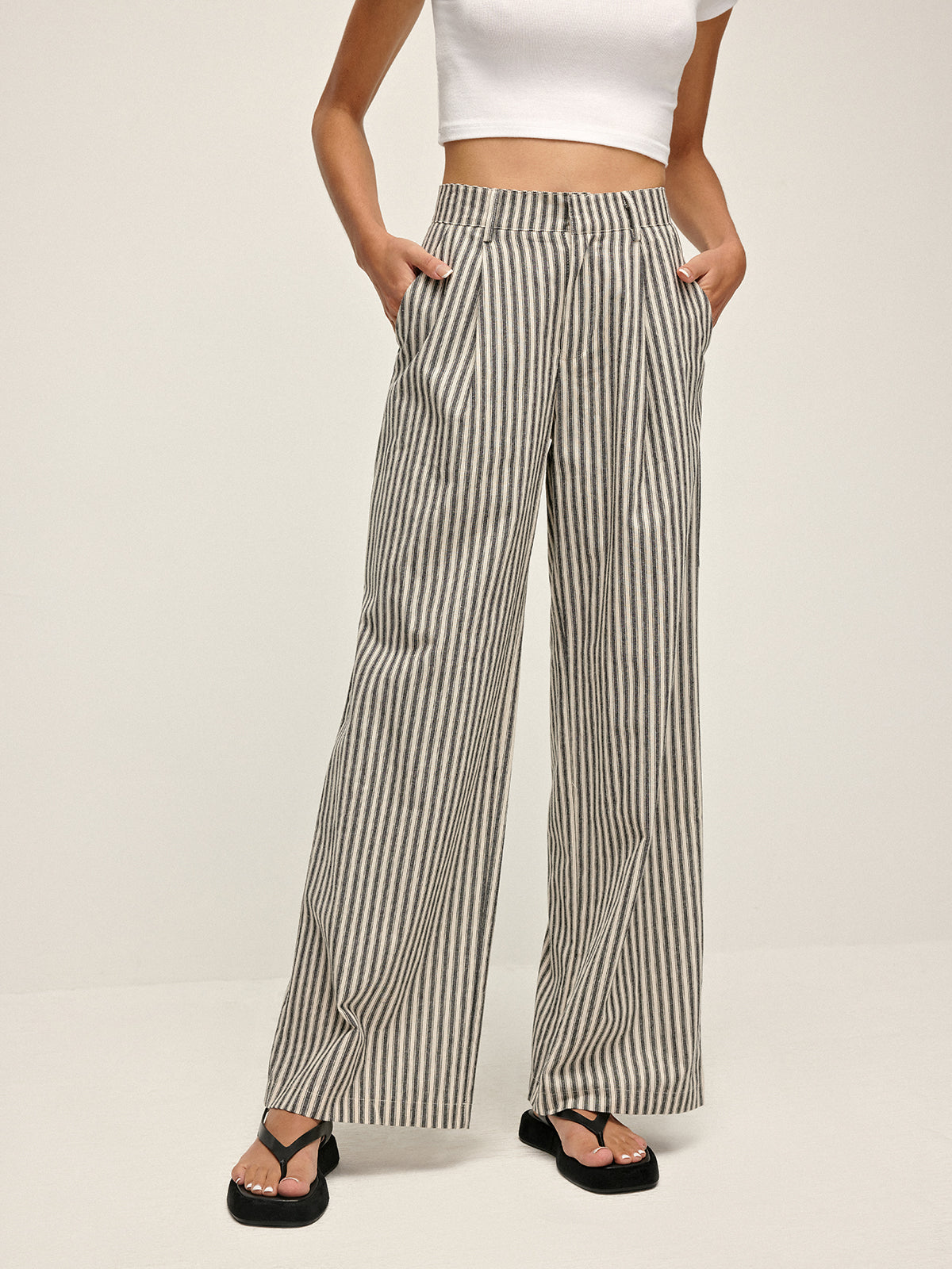 Anna | Elegante Hochbund Hose mit Streifenoptik
