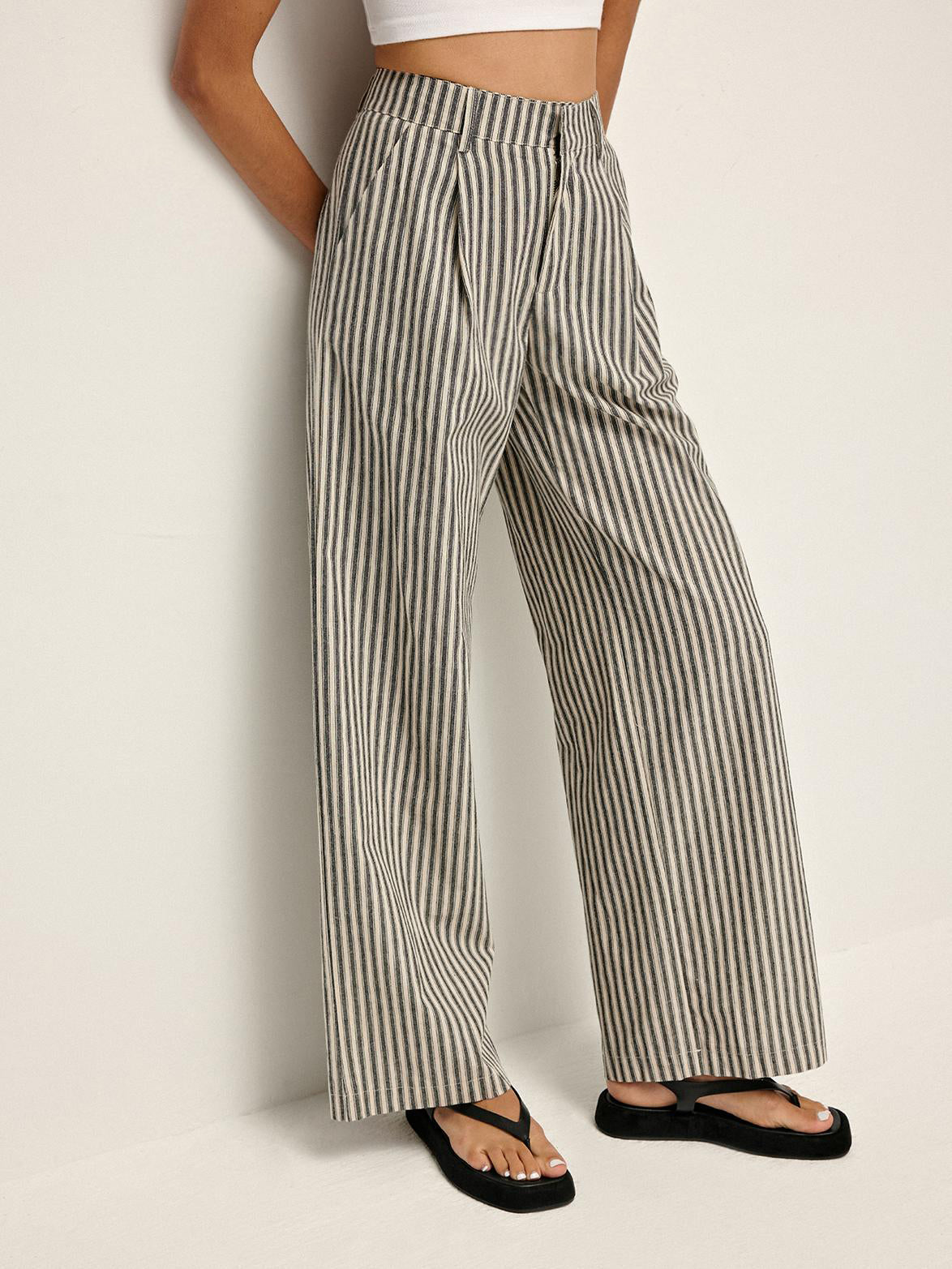 Anna | Elegante Hochbund Hose mit Streifenoptik