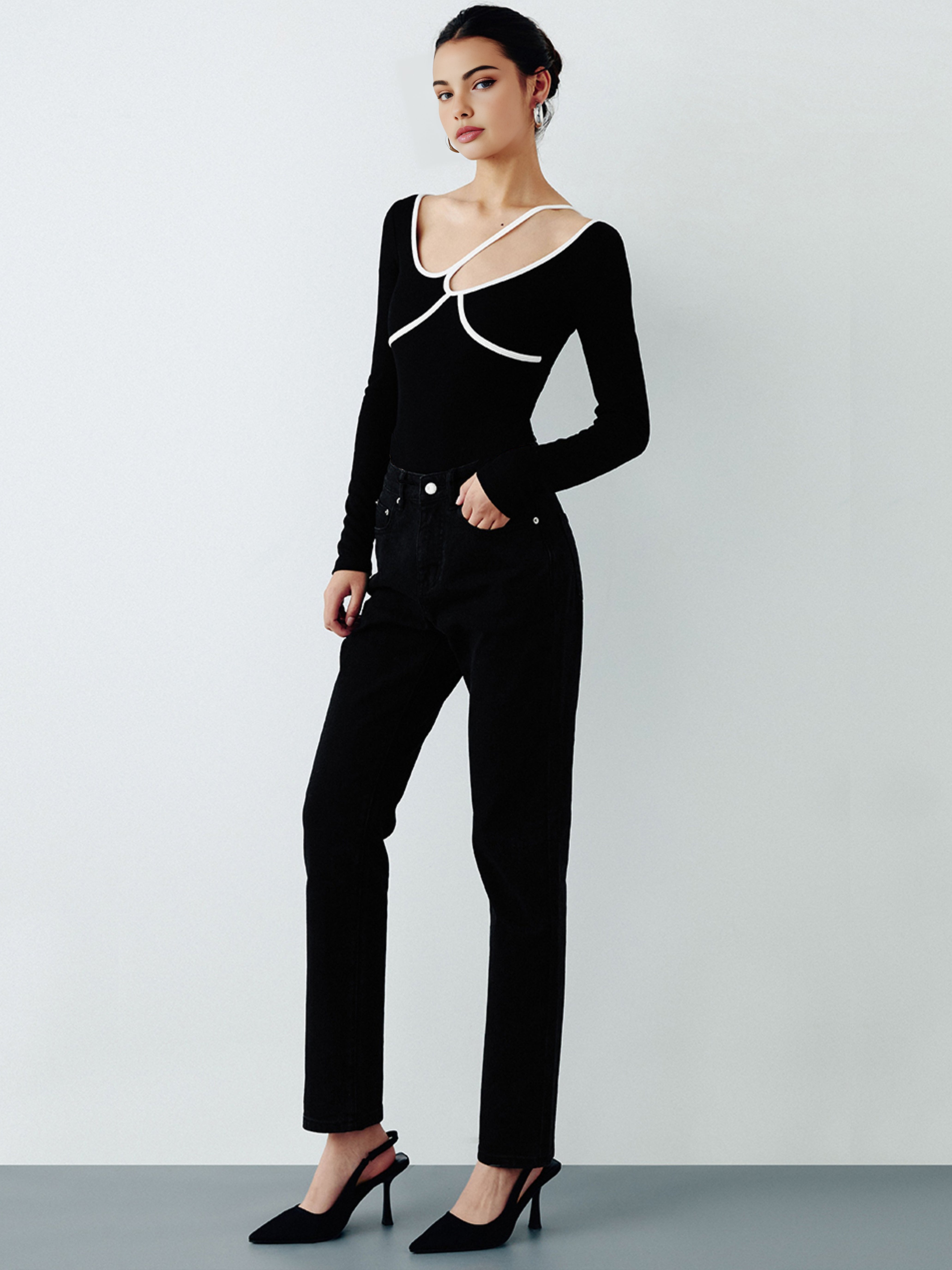 Clara | Asymmetrische Bluse mit Kontrastpaspel
