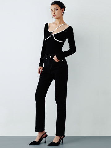 Clara | Asymmetrische Bluse mit Kontrastpaspel