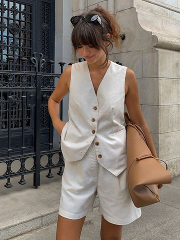 Clara | Komfortables Baumwoll- und Leinen-Shorts-Set