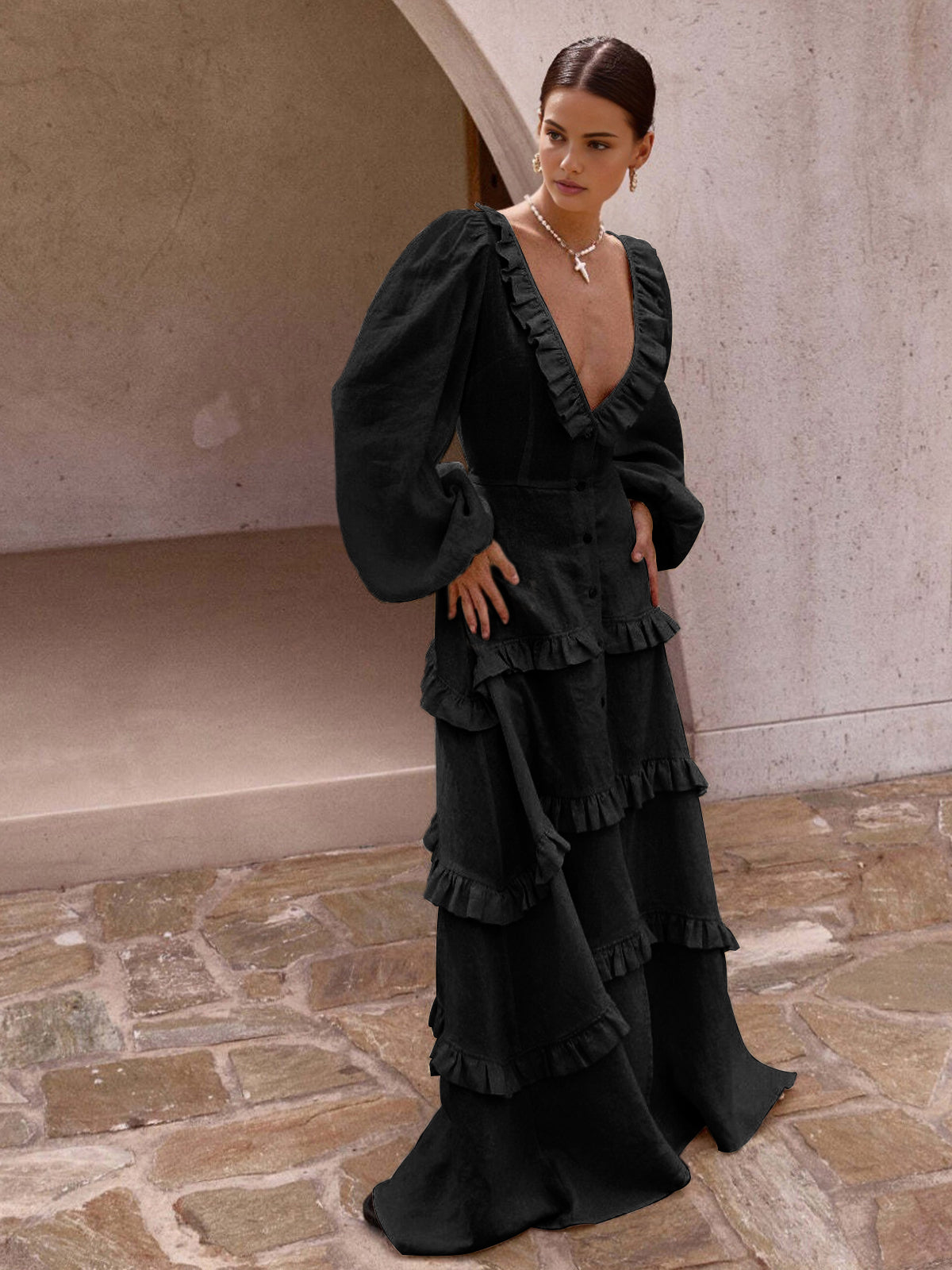 Clara | Elegantes Maxi-Kleid mit Rüschendetails