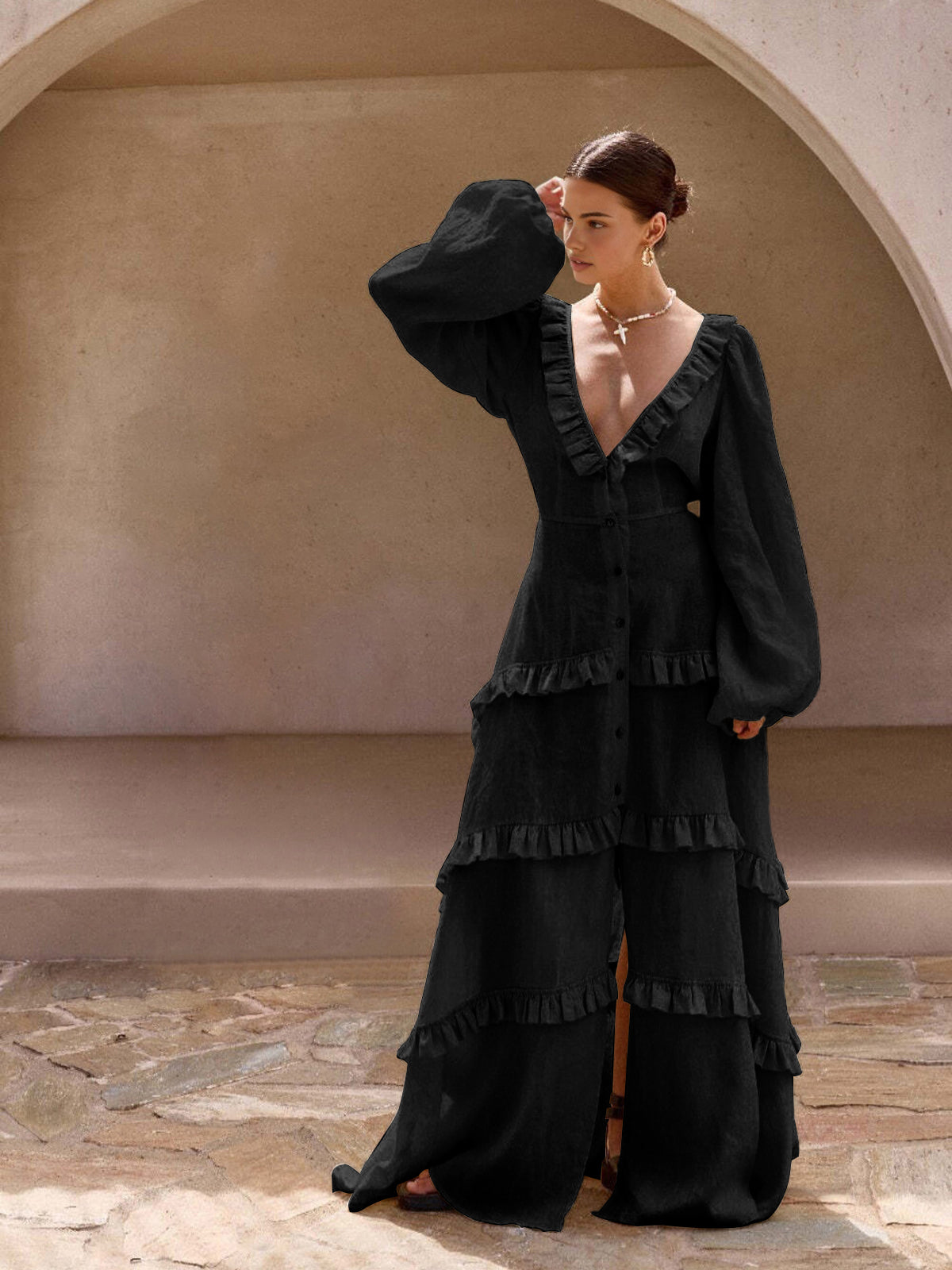 Clara | Elegantes Maxi-Kleid mit Rüschendetails