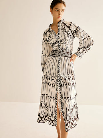 Sofia | Elegantes Boheme Kleid mit Standkragen und Split-Details