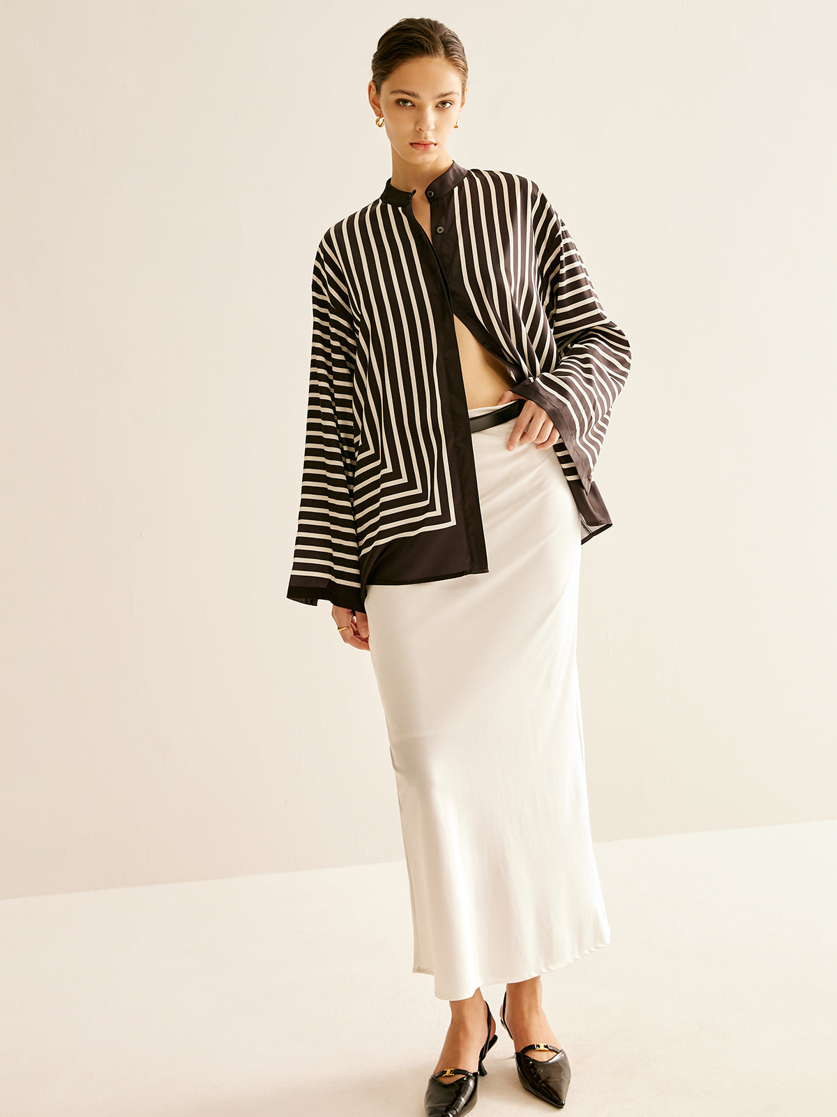 Max | Satin Gestreiftes Knopf-Hemd