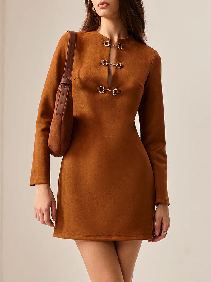 Lena | Elegantes Wildlederkleid mit Metall-Details