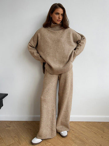 Emilia | Elegantes Rollkragen-Strickhosen-Set