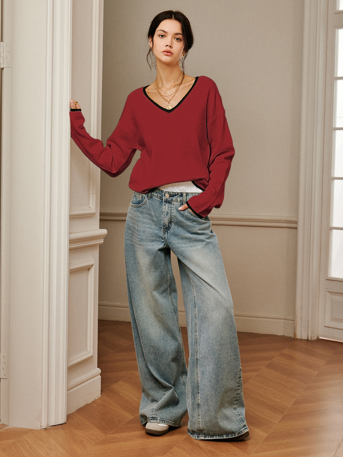 Sophie | Besticktes Schulterfreies Strickoberteil