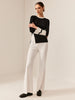 Bea | Kontrastbesatz Schlitz Stretch Strickoberteil