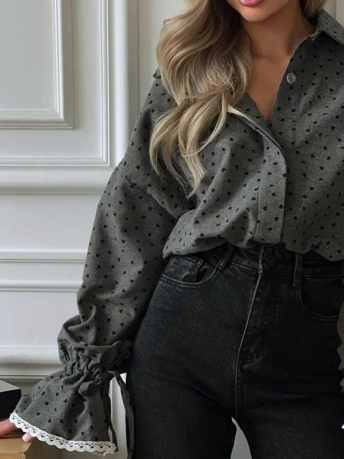 Clara | Herzchen-Muster Hemd mit Knöpfen