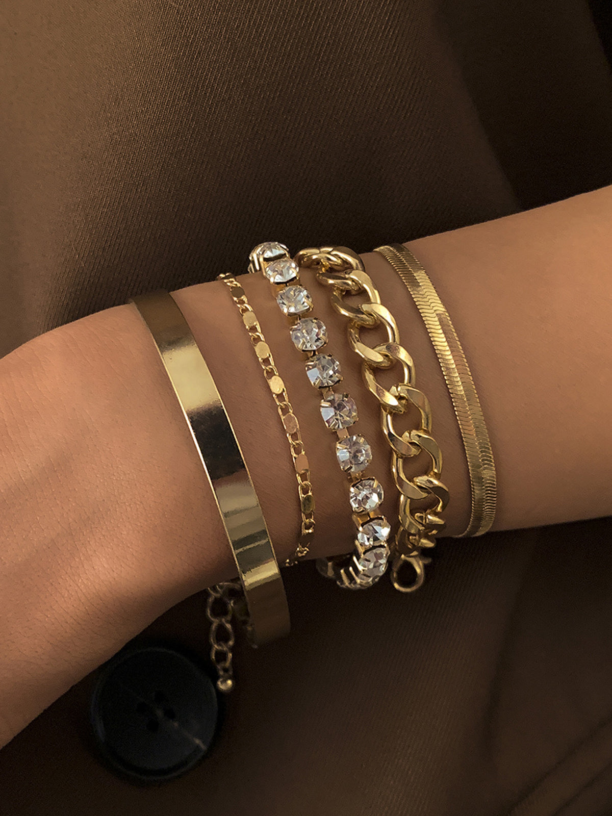 Lara | Funkelndes Strass-Armbandset mit Schlangenkette