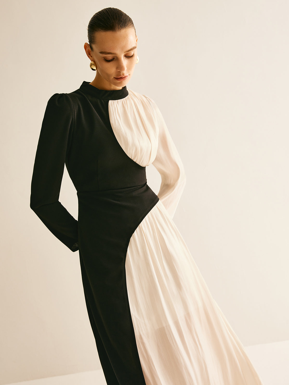 Eleganz | Farbblock-Drawstring-Kleid