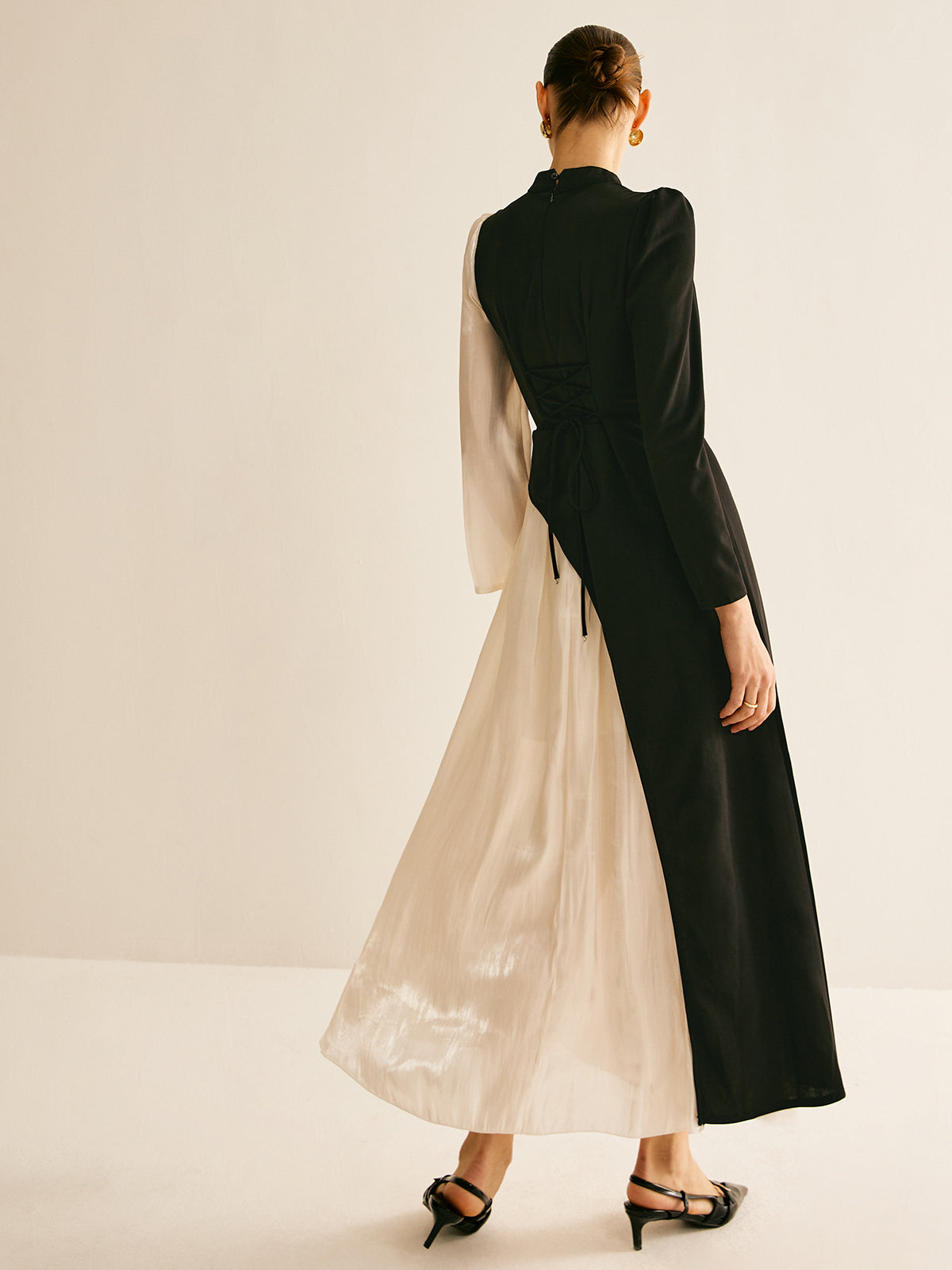 Eleganz | Farbblock-Drawstring-Kleid