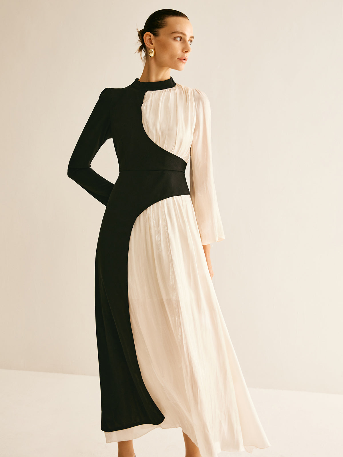 Eleganz | Farbblock-Drawstring-Kleid