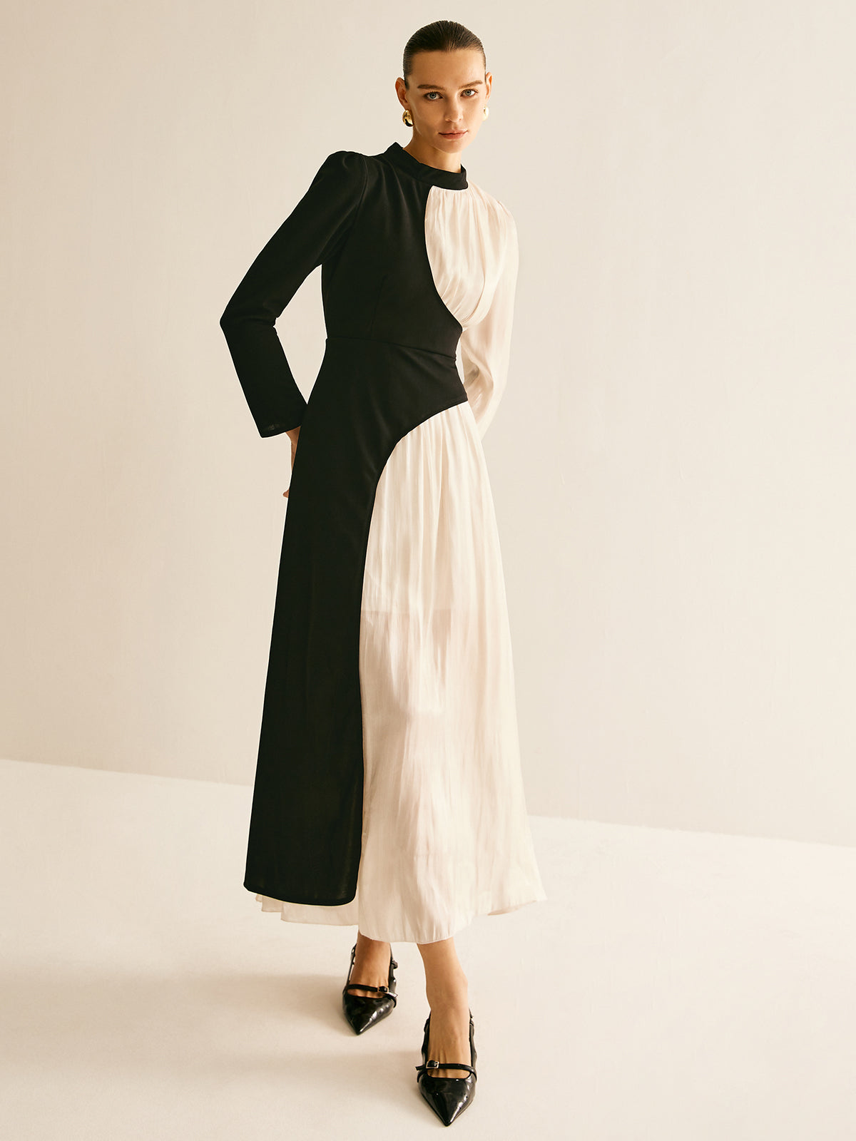 Eleganz | Farbblock-Drawstring-Kleid