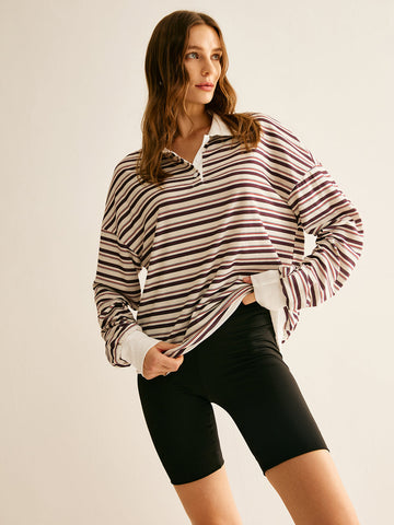 Paul | Polo-Sweatshirt mit Kontrastbesatz und Streifen