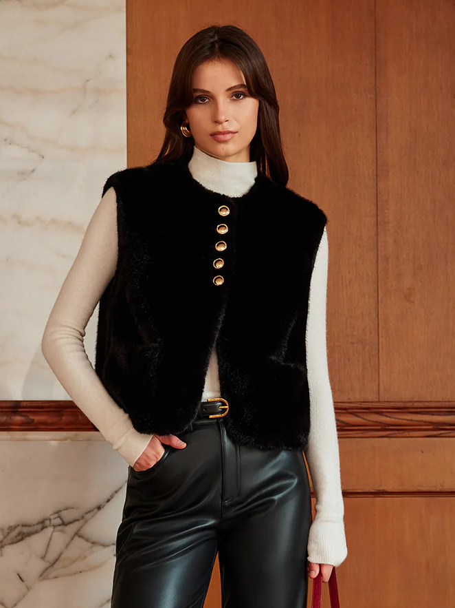 Noah | Elegante Kunstfellweste mit Knöpfen