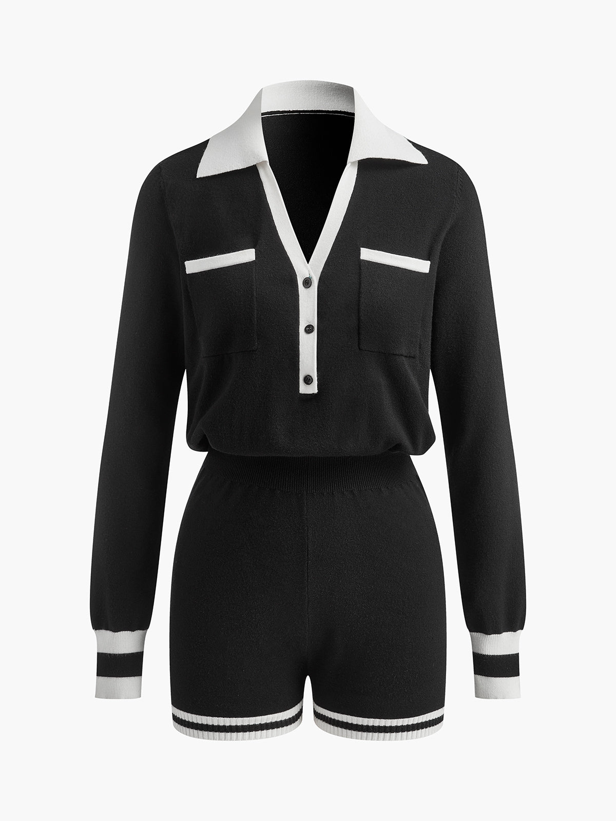 Clara | Kontrast-Bindungs V-Ausschnitt Strick-Jumpsuit