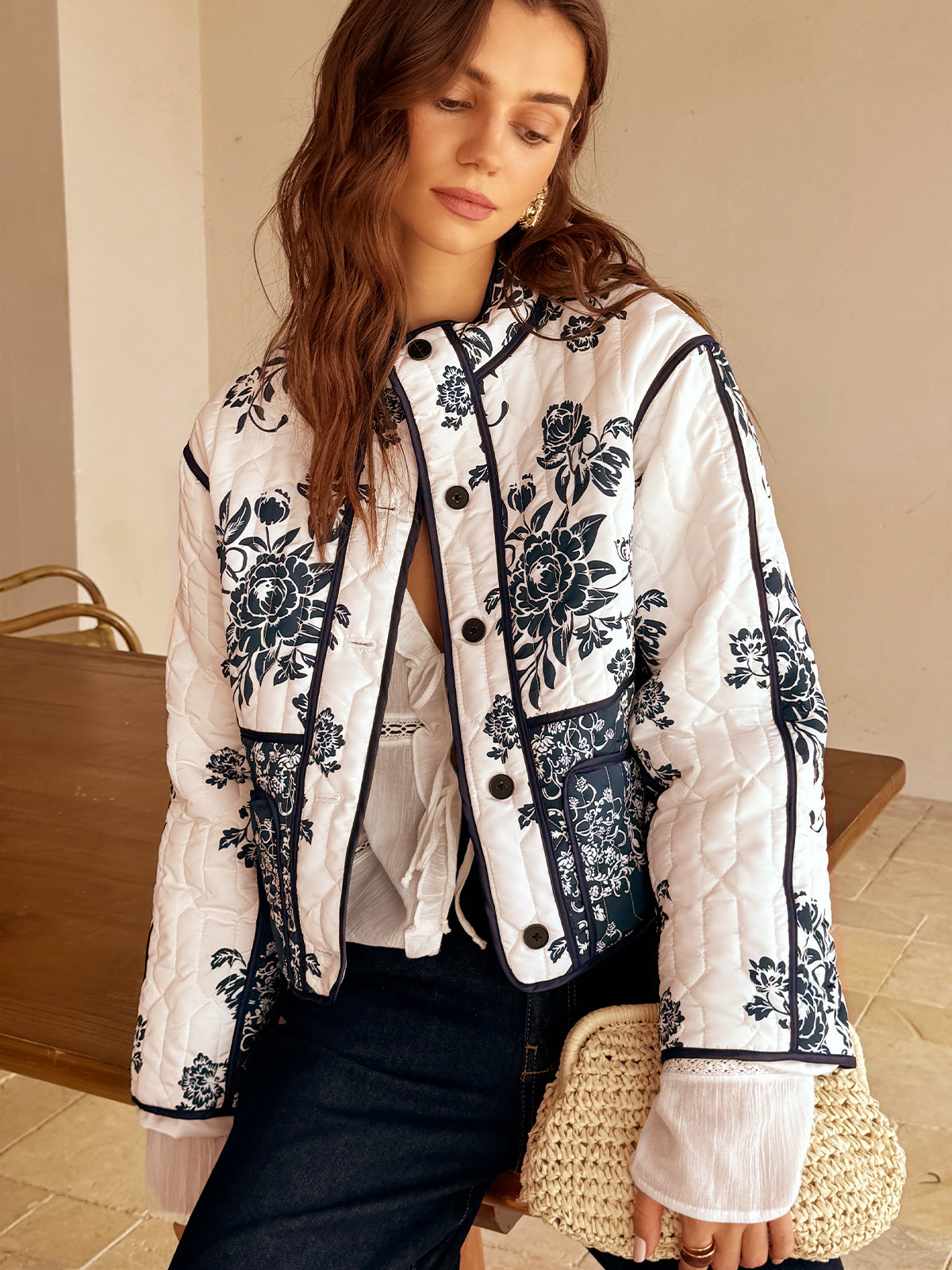 Livia | Boheme Gedruckte Piping Kuscheljacke