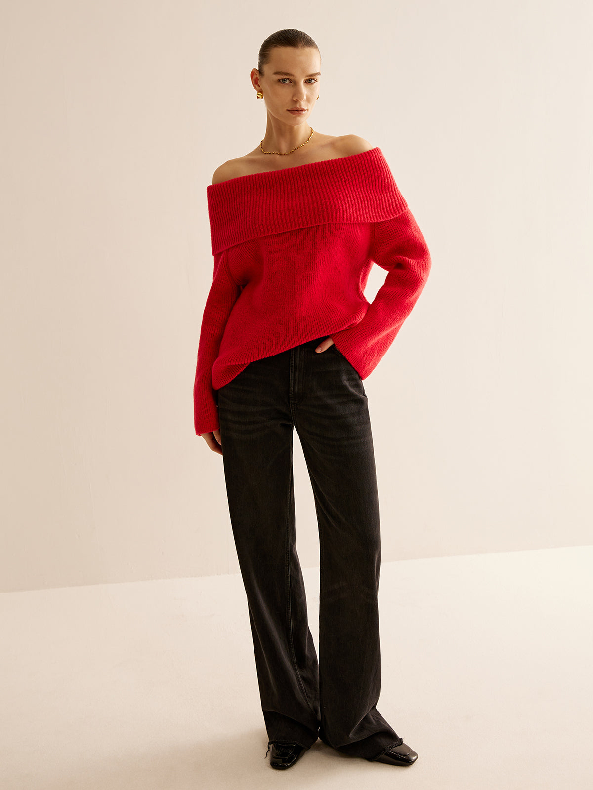 Clara | Off-Shoulder Rippenpullover