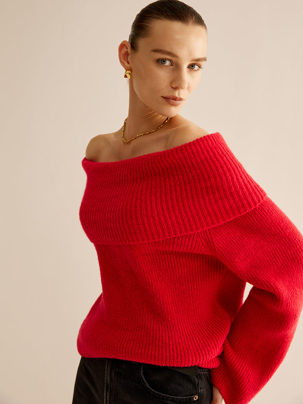 Clara | Off-Shoulder Rippenpullover