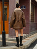 Max | Modische Faux-Leder Fleecejacke mit Gürtel und Taschen