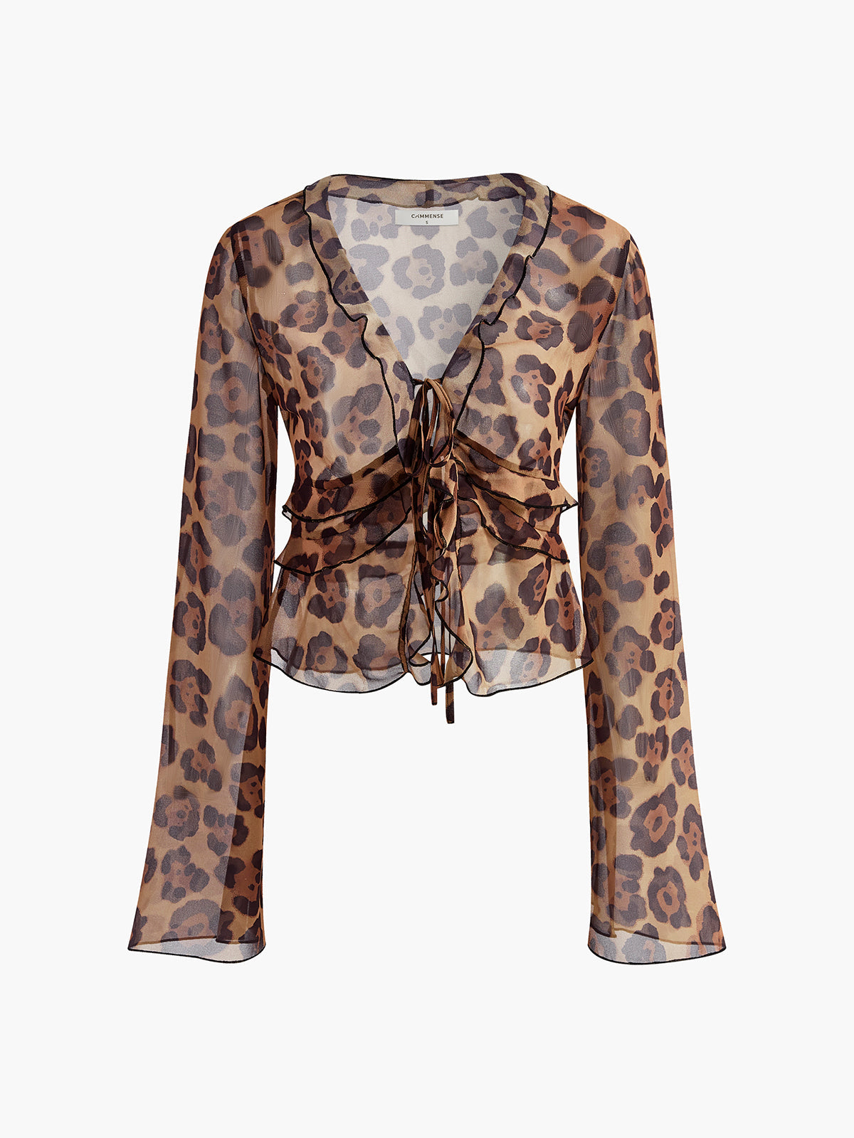 Verführerischer Charme | Leopardenmuster Semi-Transparentes Rüschenshirt