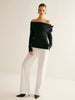 Emilia | Off-Shoulder Rippstrick-Pullover mit Schlitz und Schleife