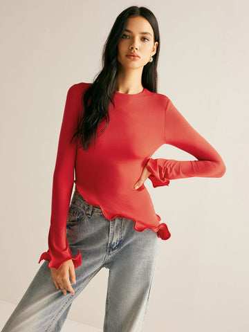 Clara | Asymmetrische Wellenbesatz-Bluse