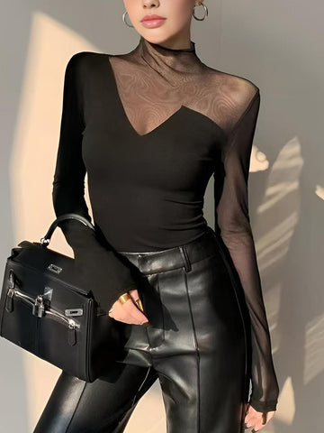 Jonas | Elegantes T-Shirt mit asymmetrischem Netzeinsatz