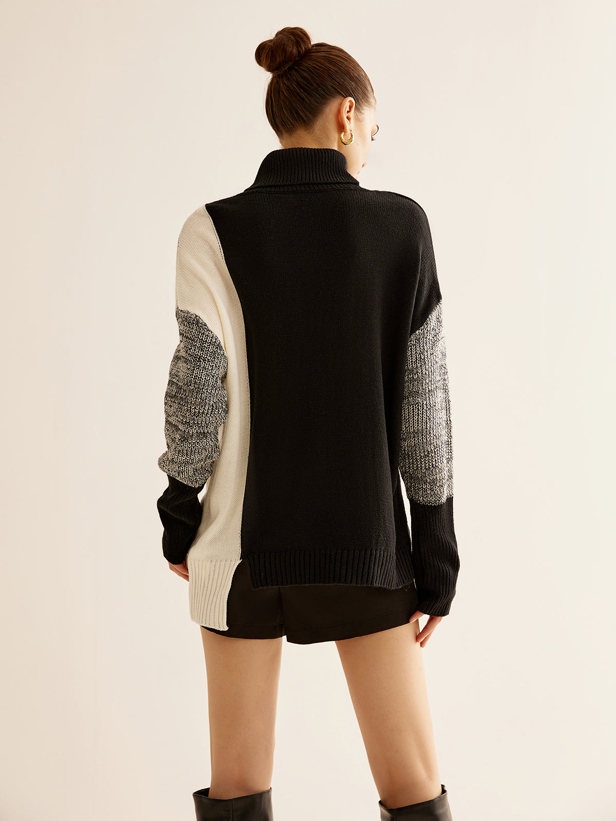 Leon | Turtleneck Farbblock Strickoberteil