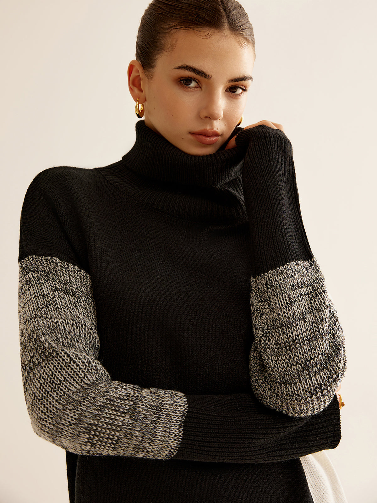 Leon | Turtleneck Farbblock Strickoberteil