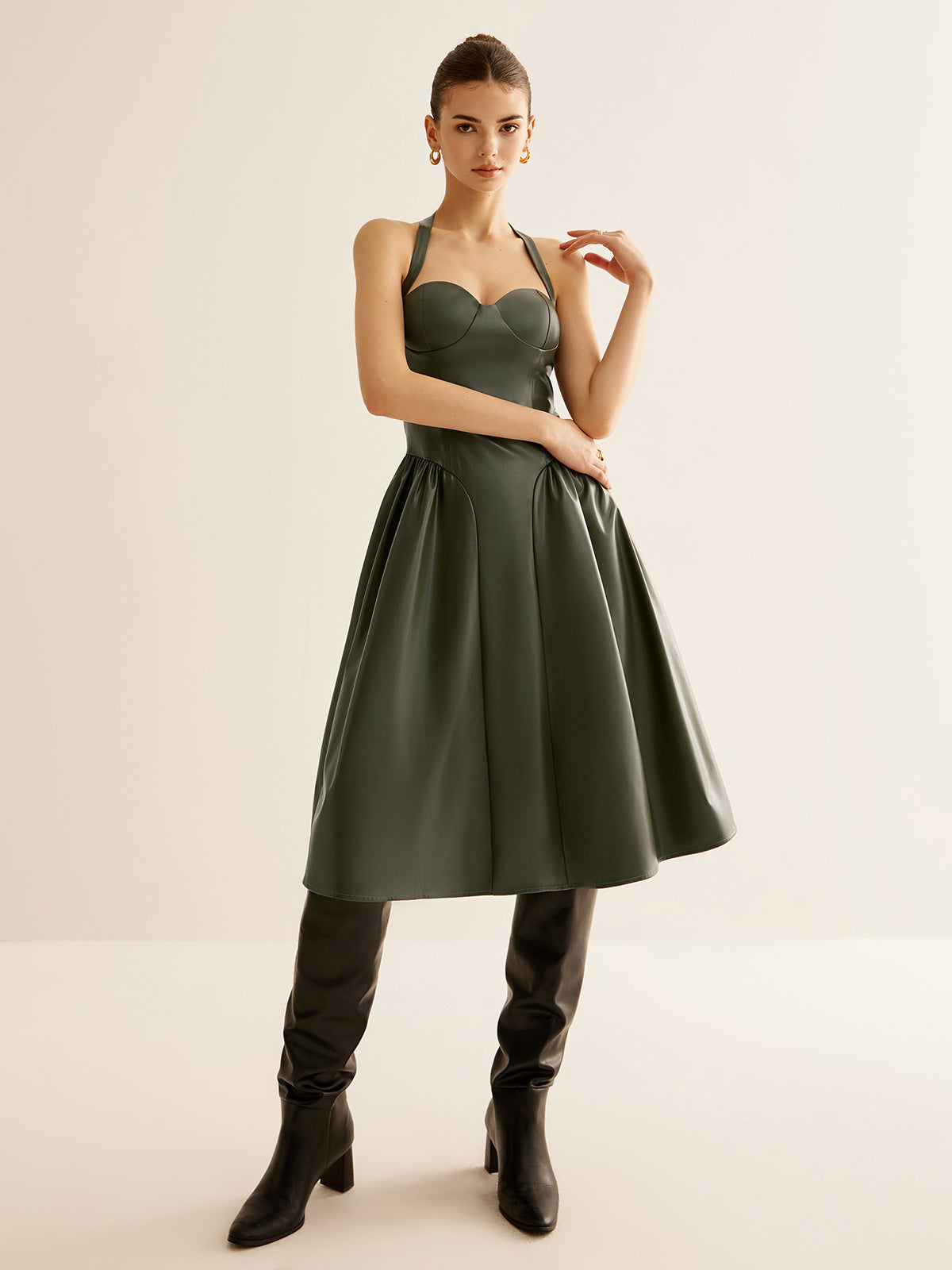 Sofia | Plissiertes PU-Leder Cami Kleid