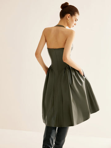 Sofia | Plissiertes PU-Leder Cami Kleid