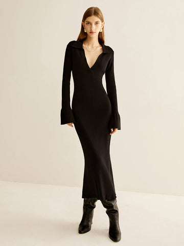 Clara | Elegantes Strickkleid mit V-Ausschnitt