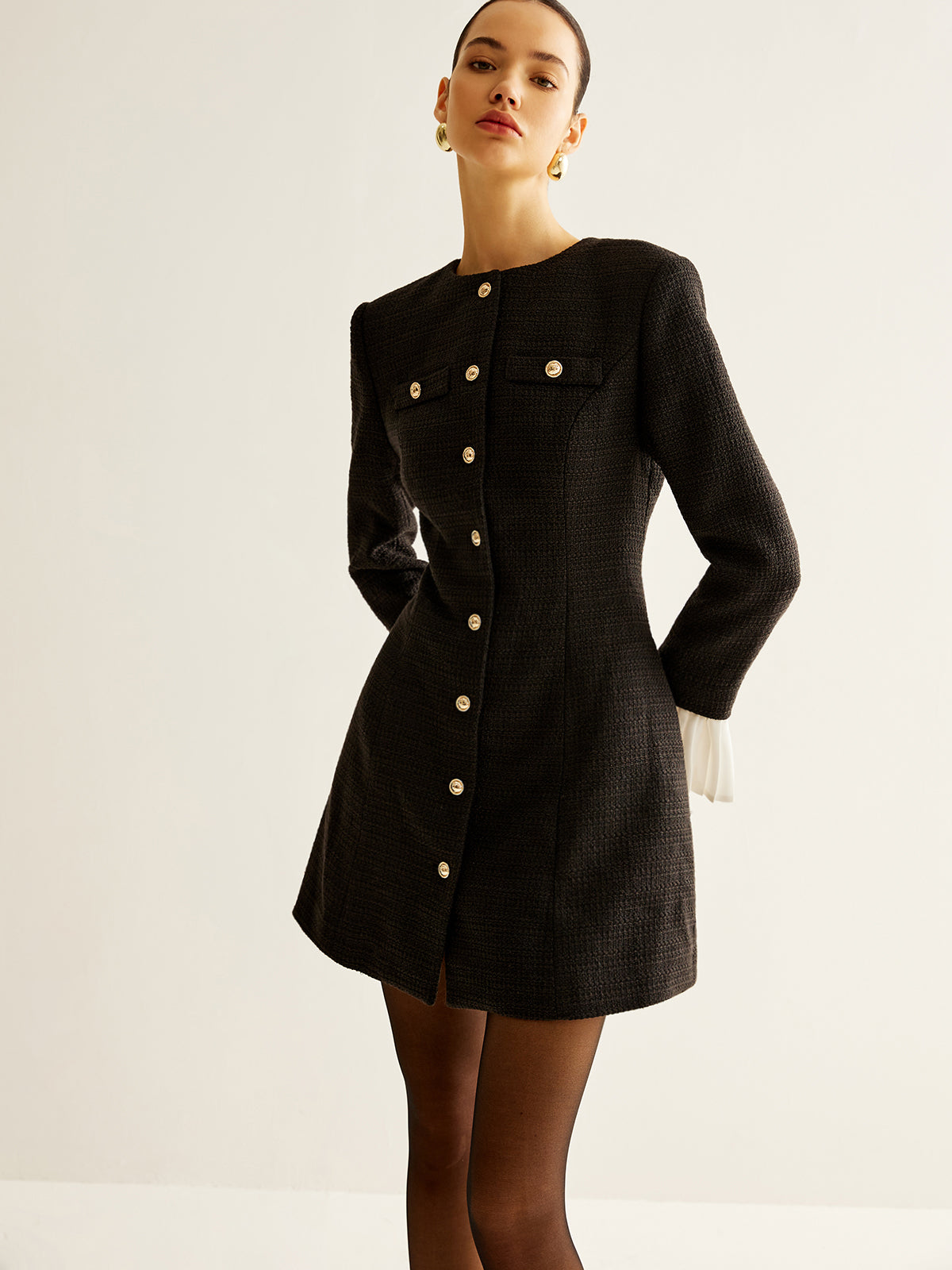 Clara | Elegantes Tweed-Kleid mit Faltenärmel