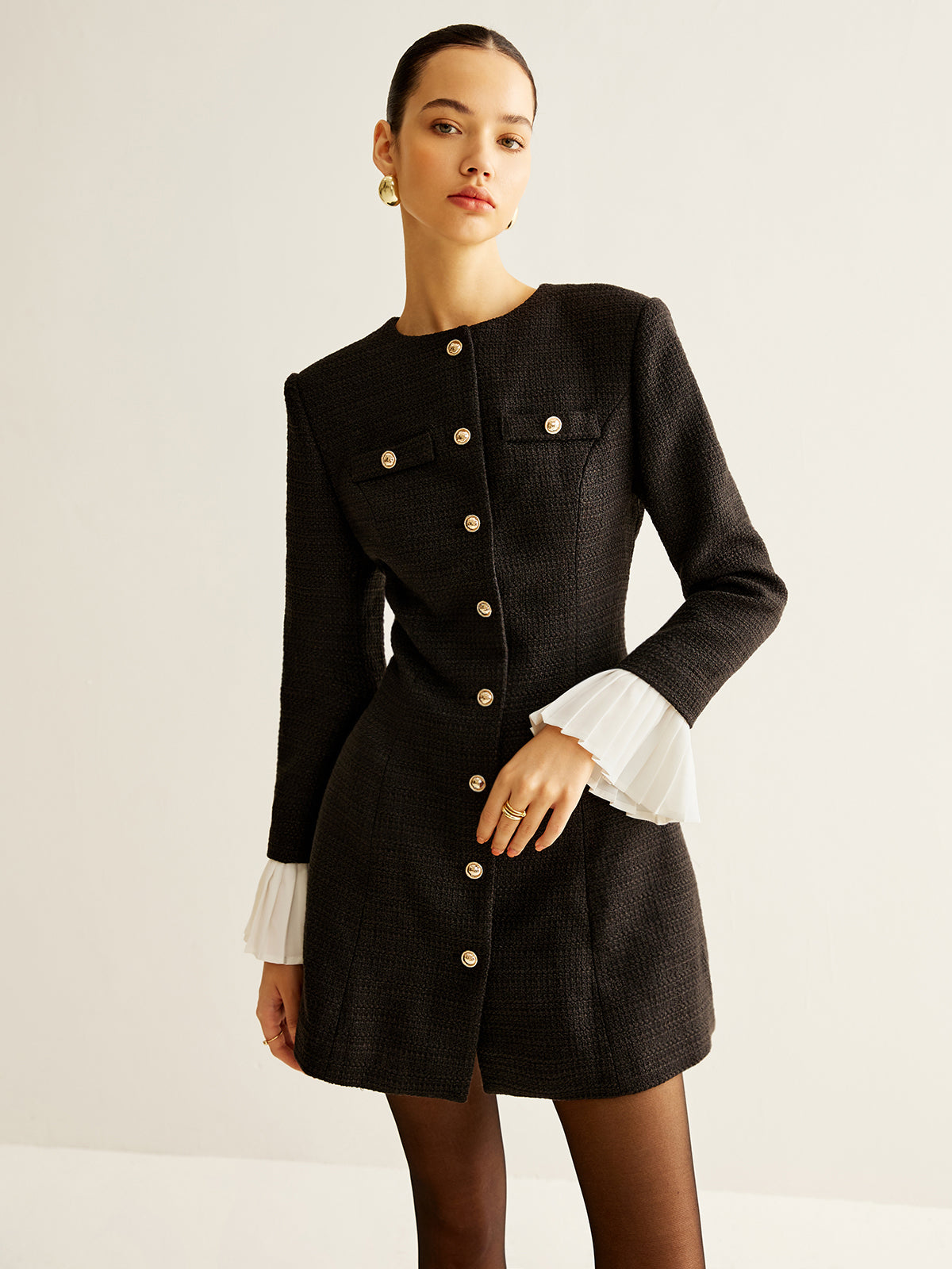 Clara | Elegantes Tweed-Kleid mit Faltenärmel