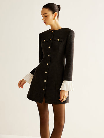 Clara | Elegantes Tweed-Kleid mit Faltenärmel